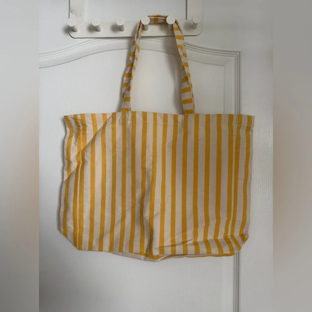 Brand New Sezane Yellow and White Striped Holiday Canvas Tote